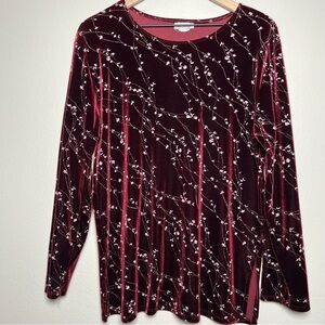 Moine Women Top Large Velvet Floral Art Burgundy Dark Romantic Blouse‎ Moody